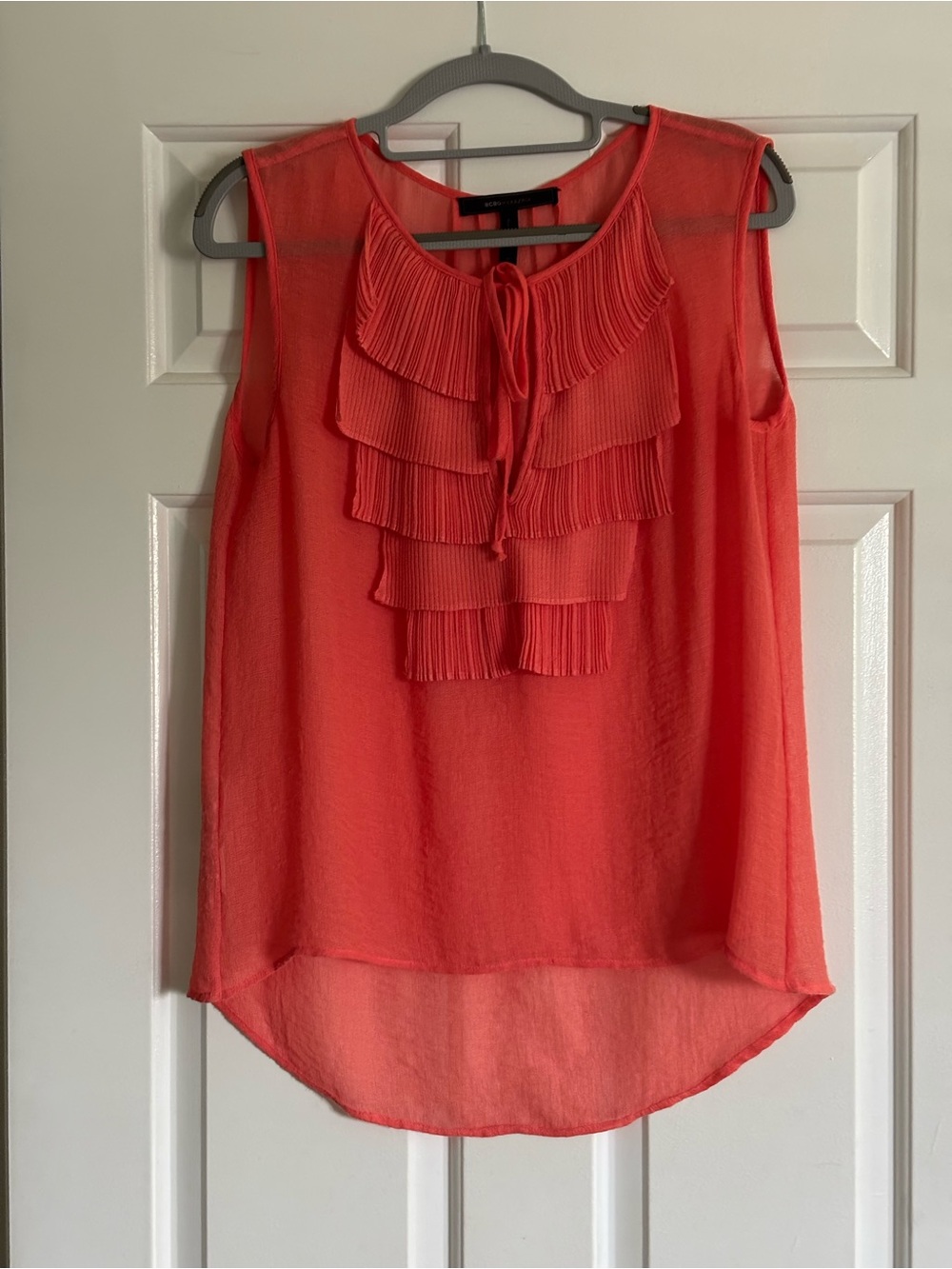 BCBGMaxAzria Coral Ruffle Tie-Neck Sleeveless Blouse